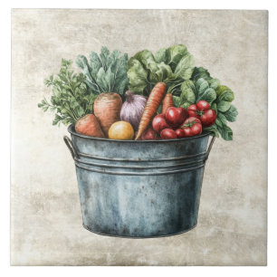 Azulejo Verduras de Acuarela Rústica en Cubo