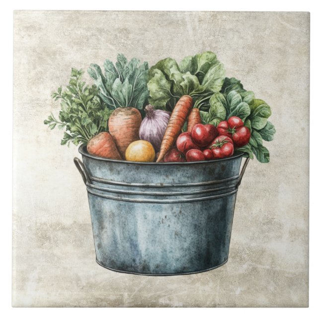 Azulejo Verduras de Acuarela Rústica en Cubo  (Frente)