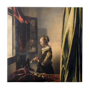 Azulejo Vermer - Chica leyendo una carta en una ventana ab