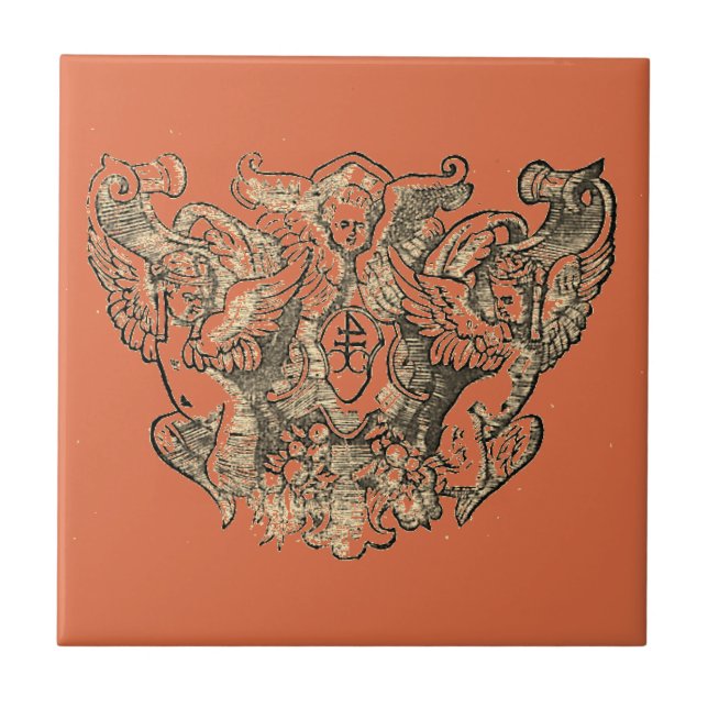 Azulejo Vermillion – Angels – Coat of arms Emblem baroque (Frente)