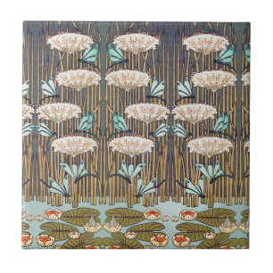 Azulejo Verneuil Dragonfly Water Lily Art Nouveau: Vintage