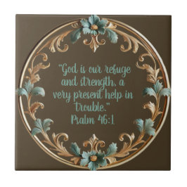 Azulejo Versículos de la Biblia con marco floral marrón