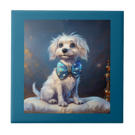 Azulejo Very Cute Lil Doggie With Blue Bow Tie