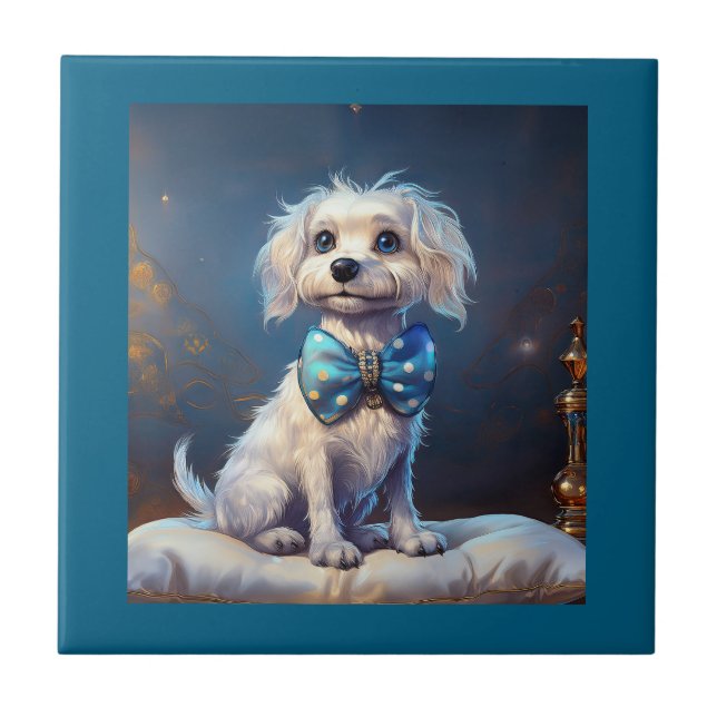 Azulejo Very Cute Lil Doggie With Blue Bow Tie (Frente)
