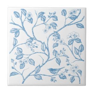 Azulejo Viaje al castillo Warbler Blue Ceramic Tile