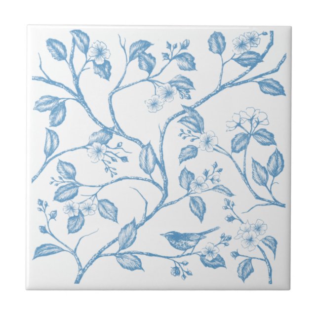Azulejo Viaje al castillo Warbler Blue Ceramic Tile (Frente)