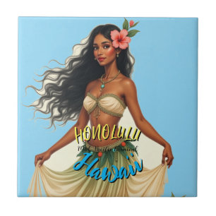 Azulejo Viaje de estilo vintage en Hawái Honolulu Hula Chi