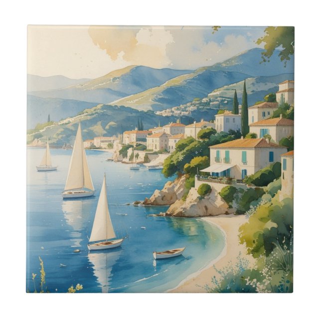 Azulejo Viaje francés estilo vintage Cote D'Azur (Frente)