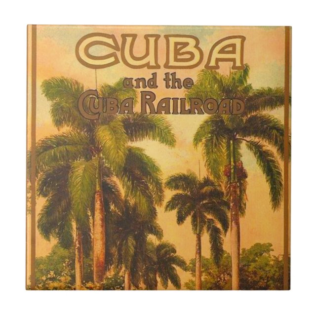 Azulejo Viajes cubanos vintage - Ferrocarril de Cuba (Frente)