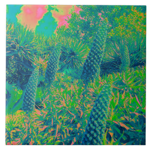 Azulejo Vibe tropical con flores de equio