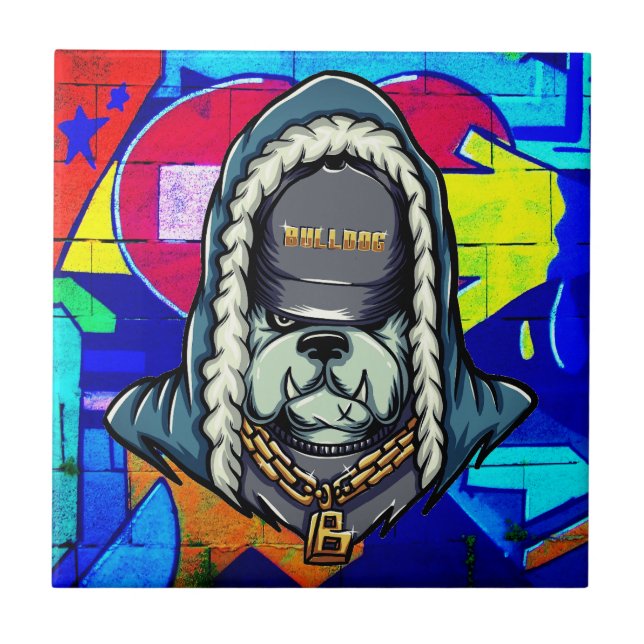 Azulejo Vibes de graffiti urbano - Bulldog estilo rap de G (Frente)
