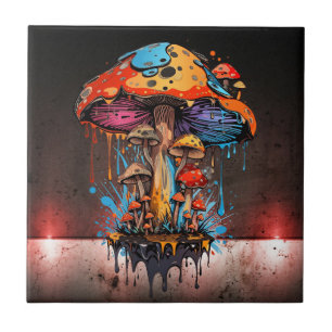 Azulejo Vibes de Steampunk Urbano - champiñones Groovy art