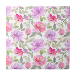 Azulejo Vibra Fresca de Primavera: Diseño Floral Rosa y Pú