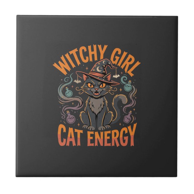 Azulejo Vibraciones de Gata Bruja de Halloween (Frente)
