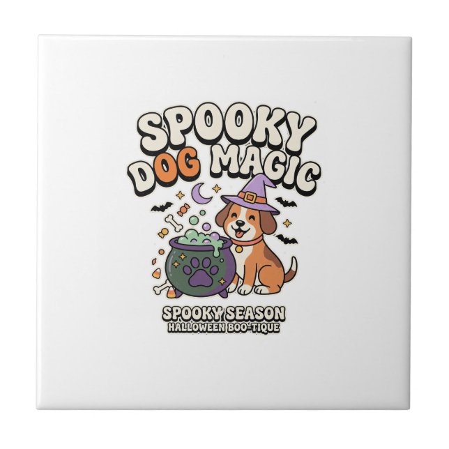 Azulejo Vibraciones mágicas de perro de Halloween (Frente)