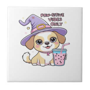 Azulejo Vibraciones Positivas Solo Perro Adorable Con Té c