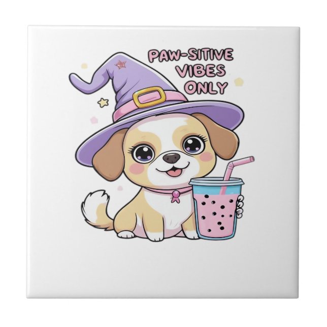 Azulejo Vibraciones Positivas Solo Perro Adorable Con Té c (Frente)