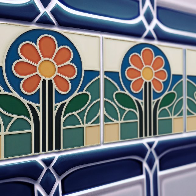 Azulejo Vibrant Art Nouveau Daisy Floral Tile (Subido por el creador)
