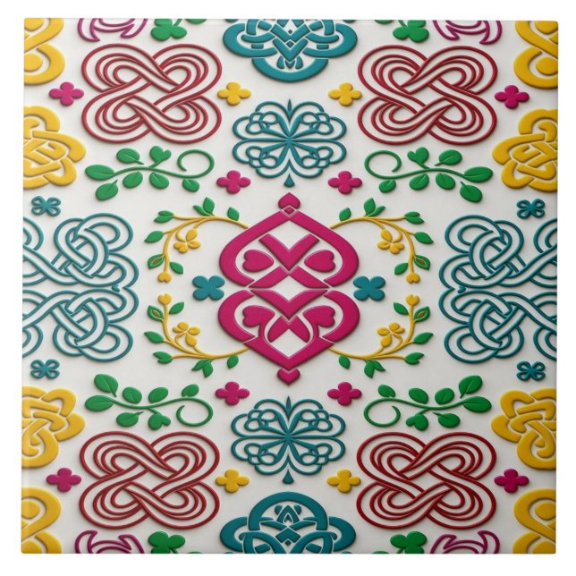 Azulejo Vibrant Celtic Heart & Knot Floral Symphony (Frente)