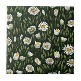 Azulejo Vibrant Daisy Pattern with Lush Green Accents