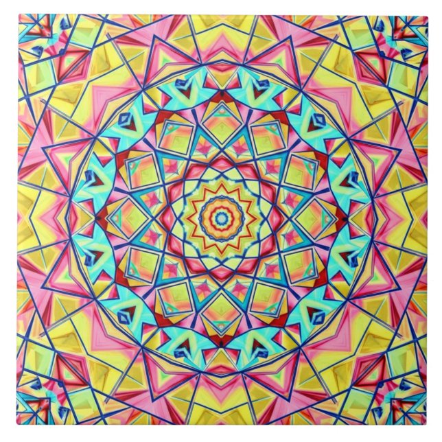 Azulejo Vibrant Geometric Kaleidoscope Pattern (Frente)