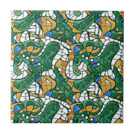 Azulejo Vibrant Gold and Green Cartoon Mosaic