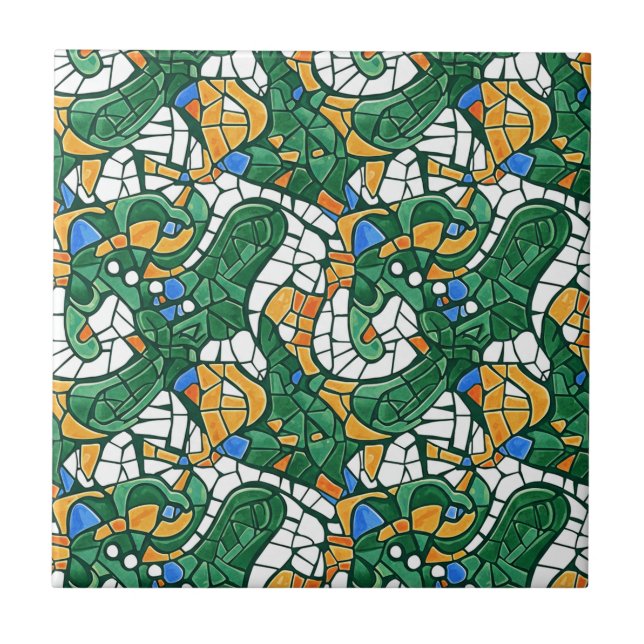 Azulejo Vibrant Gold and Green Cartoon Mosaic (Frente)
