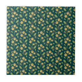 Azulejo Vibrant Green Pattern with Yellow Flowers & Leaves