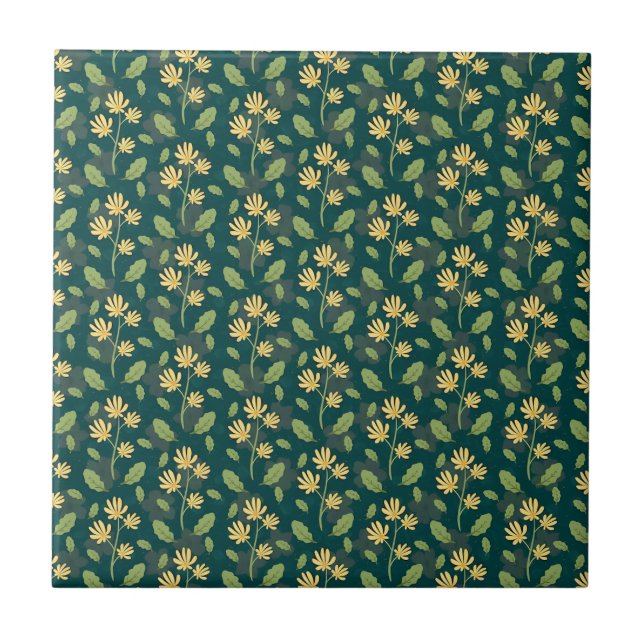 Azulejo Vibrant Green Pattern with Yellow Flowers & Leaves (Frente)