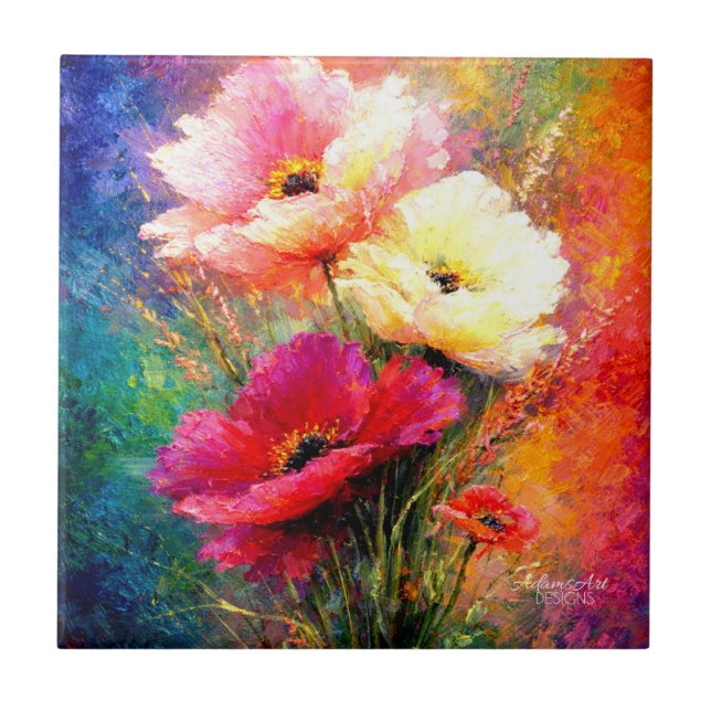 Azulejo Vibrant Impressionist Poppy Flowers (Frente)