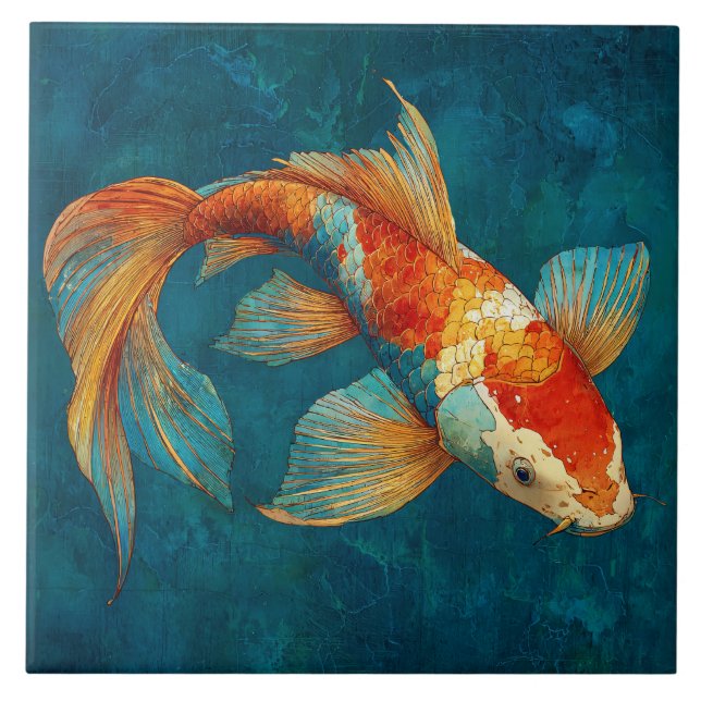 Azulejo Vibrant Koi Fish Illustration (Frente)