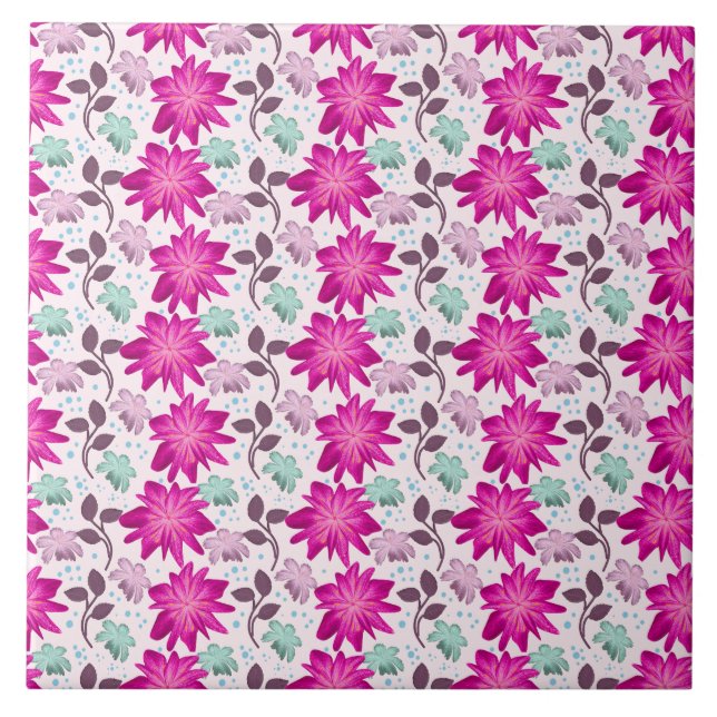 Azulejo Vibrant Pink Floral Pattern | Bold Modern Flowers  (Frente)