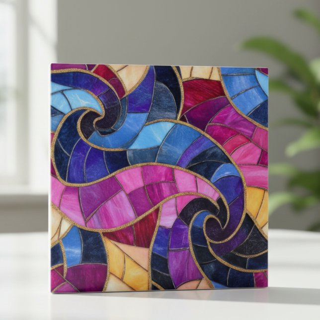 Azulejo Vibrant Stained Glass Swirl Mosaic (Subido por el creador)