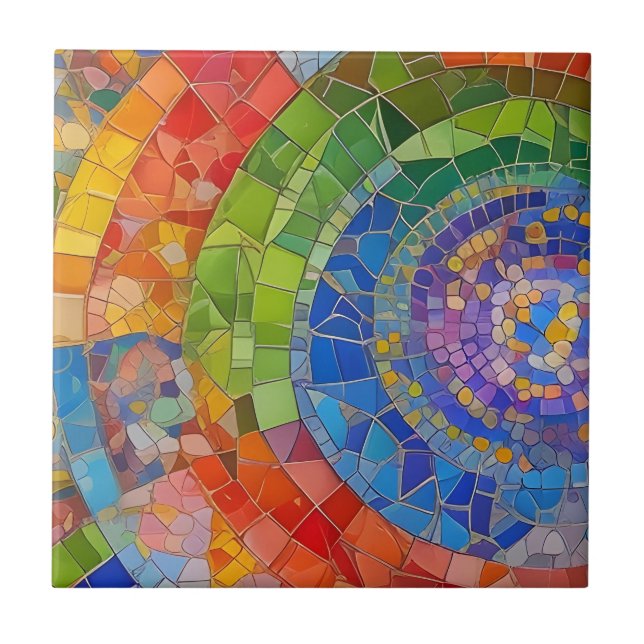 Azulejo Vibrante arco iris circulo vórtice mosaico colorid (Frente)