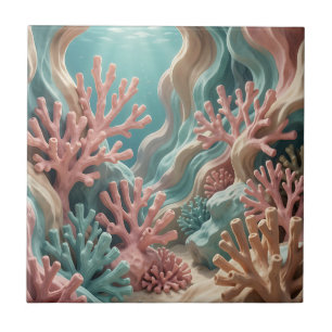 Azulejo Vibrante arrecife de coral rosa y turquesa bajo el