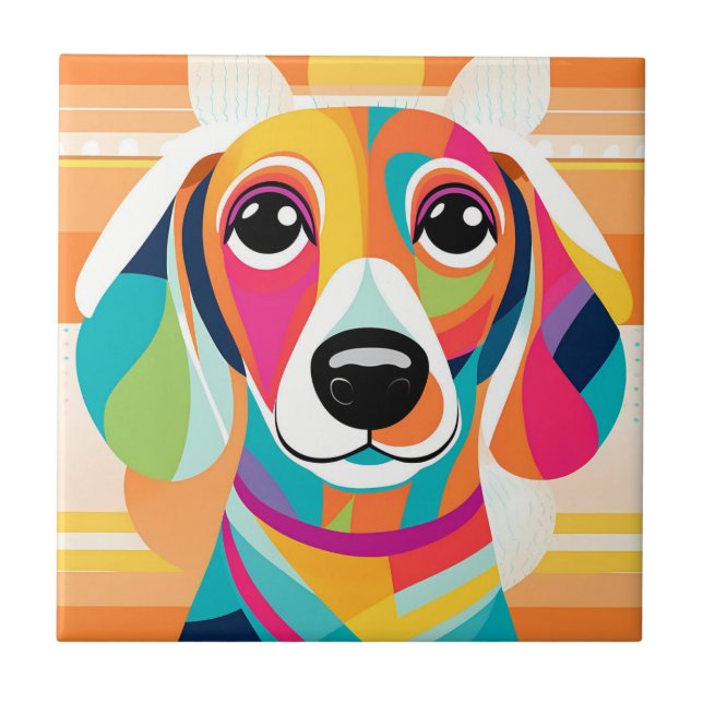 Azulejo Vibrante arte Colorful dachshund (Frente)