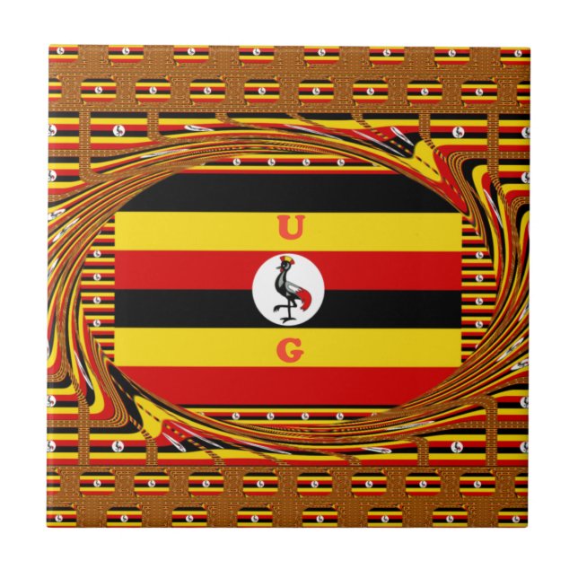 Azulejo Vibrante arte inspirado en la bandera de Uganda (Frente)