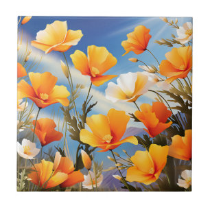 Azulejo Vibrante California Poppies Meadow