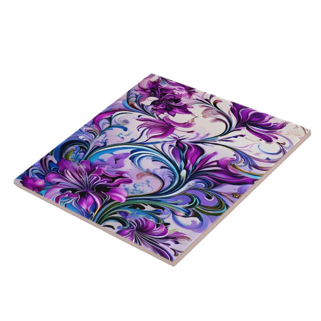 Azulejo Vibrante diseño floral púrpura en un fondo elegant (Lado)
