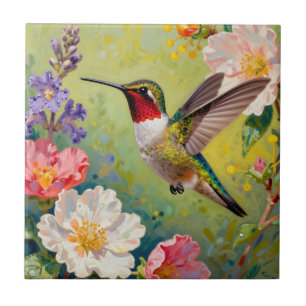 Azulejo Vibrante jardín floral de colibrí