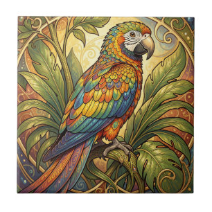 Azulejo Vibrante Loro Arcoíris Art Nouveau