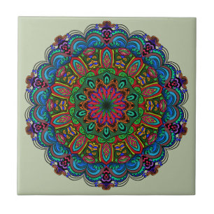 Azulejo Vibrante Mandala Patrón floral y geométrico
