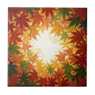 Azulejo Vibrante marco circular de hoja de arce de otoño
