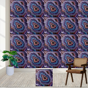 Azulejo Vibrante morado azul y blanco ametista Geode Slice