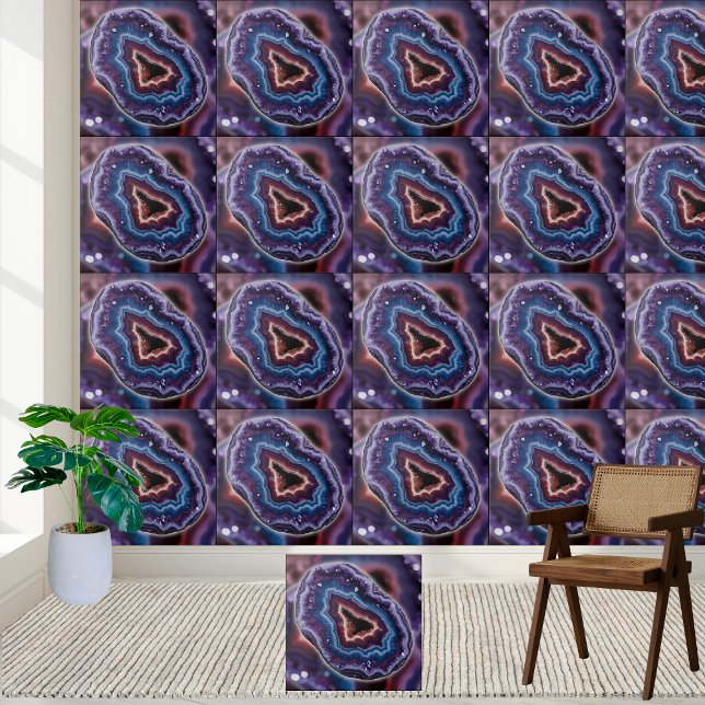 Azulejo Vibrante morado azul y blanco ametista Geode Slice (Vibrant Purple Blue and white Amethyst Geode Slice Ceramic Tile)