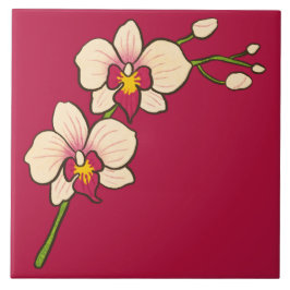 Azulejo Vibrante mosaico de cerámica de orquídeas rojas in