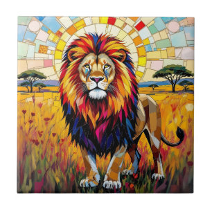 Azulejo Vibrante mosaico de leones coloridos