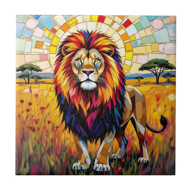 Azulejo Vibrante mosaico de leones coloridos (Frente)