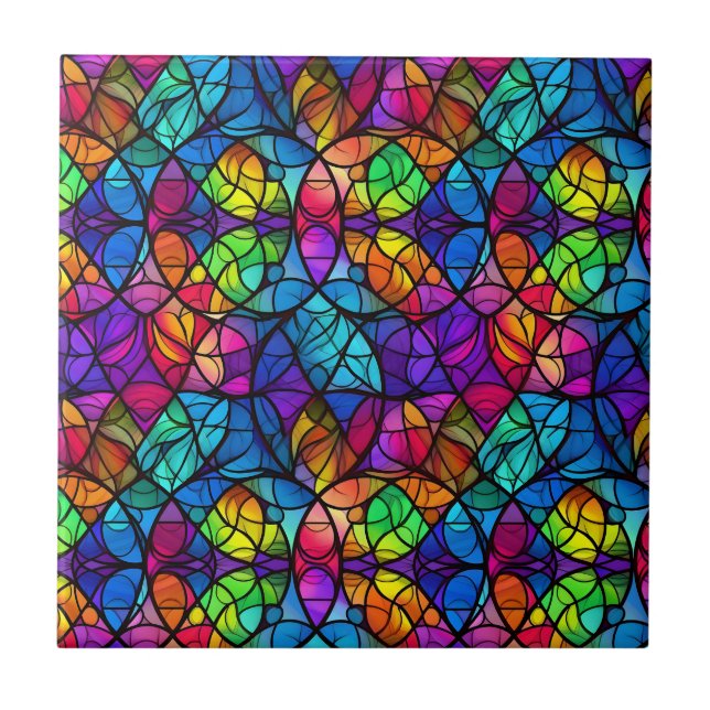 Azulejo Vibrante Patrón Arcoiris de Vidrio Manchado (Frente)