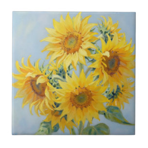 Azulejo Vibrante ramo de girasoles óleo sobre lienzo